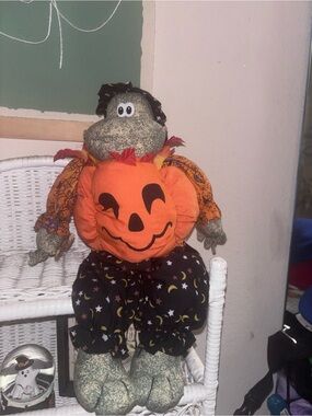 Vintage Halloween Pumpkin frog Plush